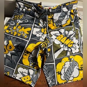 Comic Book Style Shorts with Yellow and Gray Graphics - Small *New